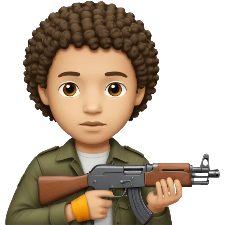 AK47 in hand, light skin male with shortest curly hair  and some cuts on the face  emoji