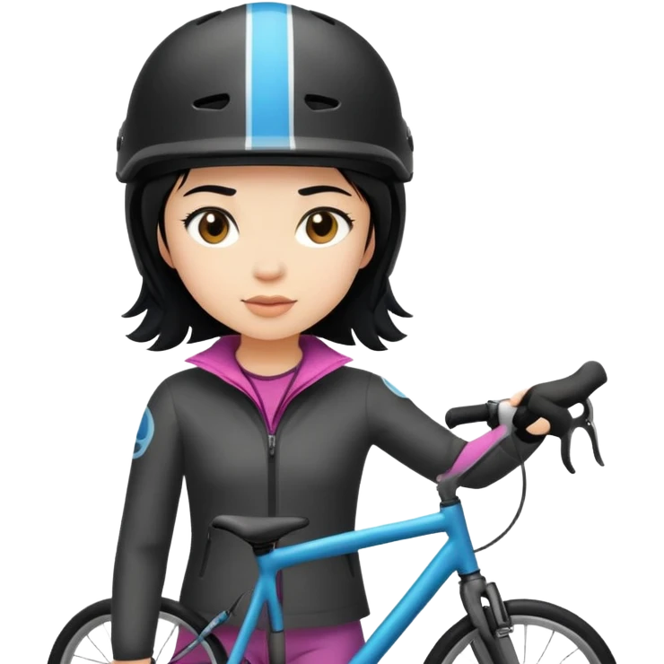 Girl with black hair with bike helmet on standing  emoji