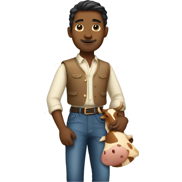 a guy holding a cow toy in a skirt  emoji