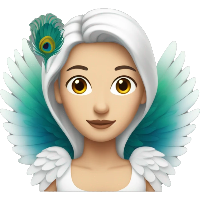 White woman with peacock wings emoji