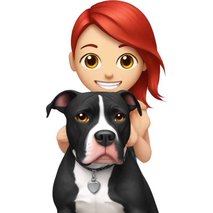 Black and white pitbull with red head girl owner emoji