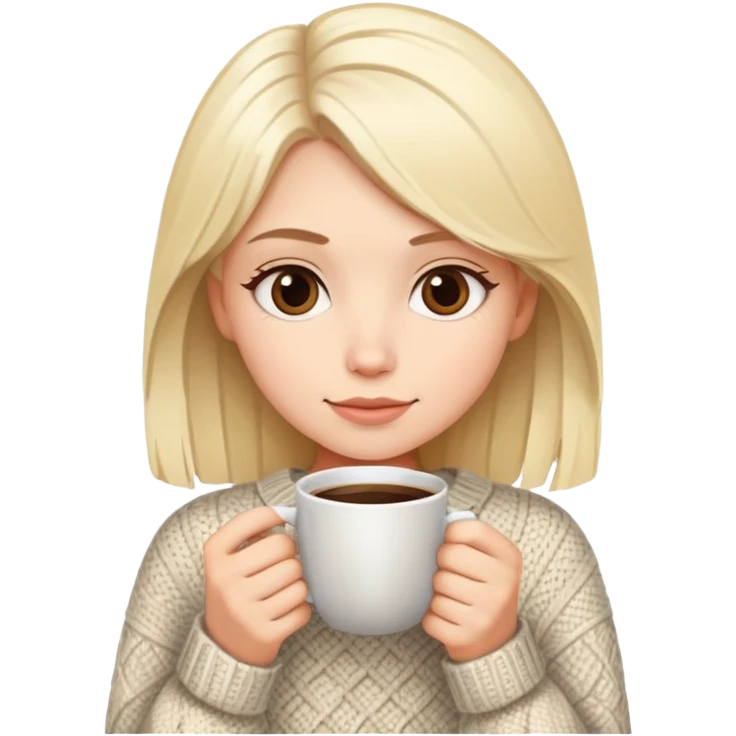 menina loira branca com blusa de frio com café na mão emoji