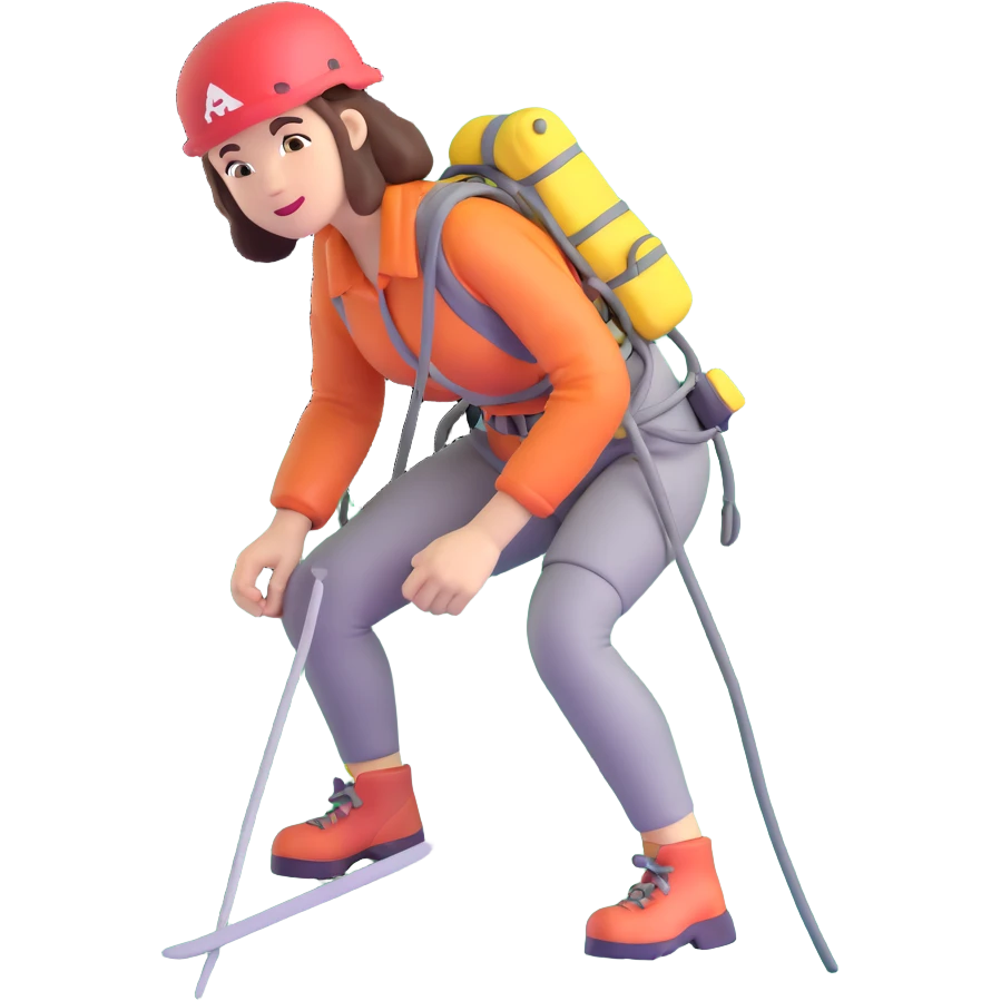 female mountain climber wearing light pink emoji