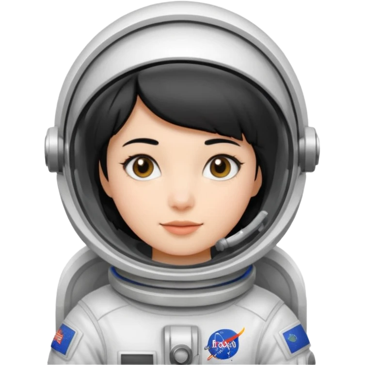 Young, female, astronaut suit, short black hair, white skin
 emoji