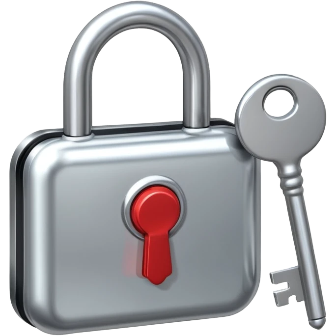 A chrome silver lock and key emoji, smooth metallic surfaces, glossy reflections, luxury swag vibe, minimal iOS emoji style, centered on clean white background emoji