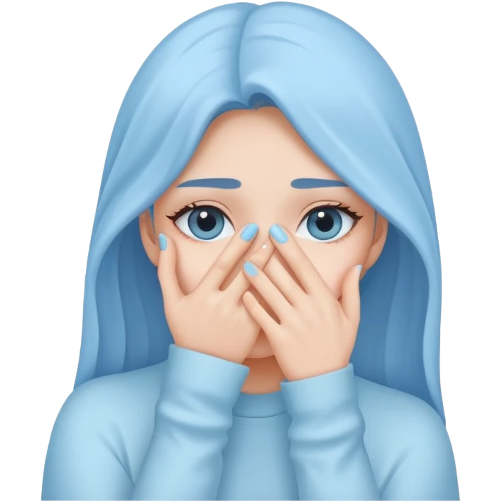pastel blue girl covers her face with her hand emoji