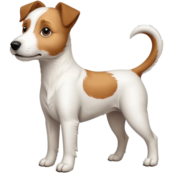 a full body large white parson russell terrier looking dog the size of a kelpie with light brown ears and a light brown patch on one eye and a large snout emoji