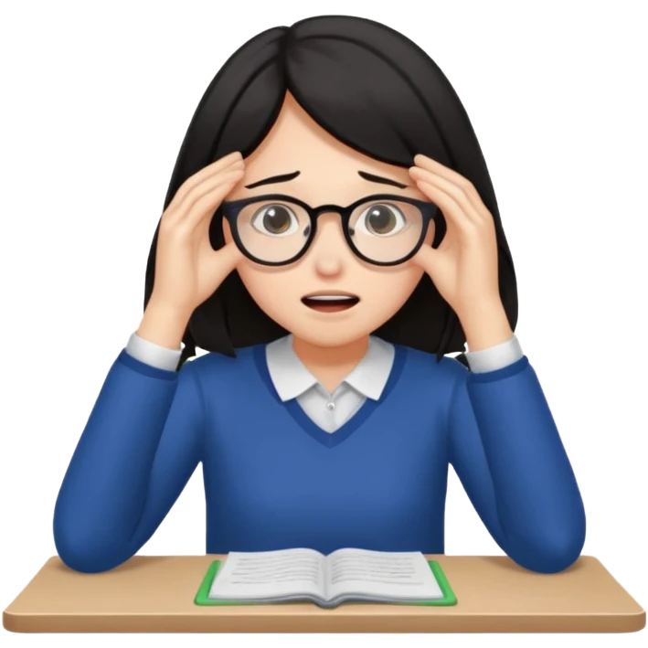 A dark-haired student panics during an exam, covering her face with her hands and not knowing what to do. emoji
