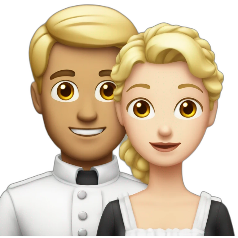 white man dressed in maid uniform next to his white wife dressed in a dress emoji
