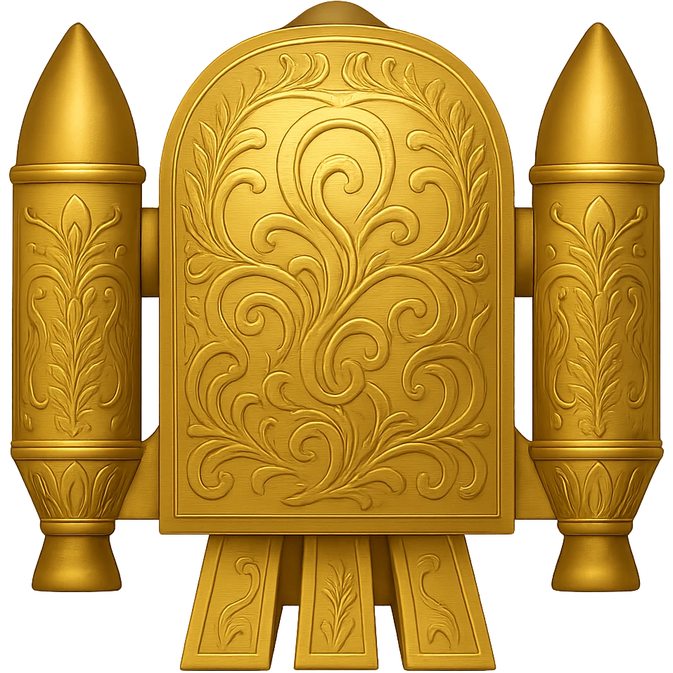 Make the wing rockets even wider, gold ancient wide jetpack with engraved patterns, back view, no fire, in the style of apple emojis, with no background. emoji
