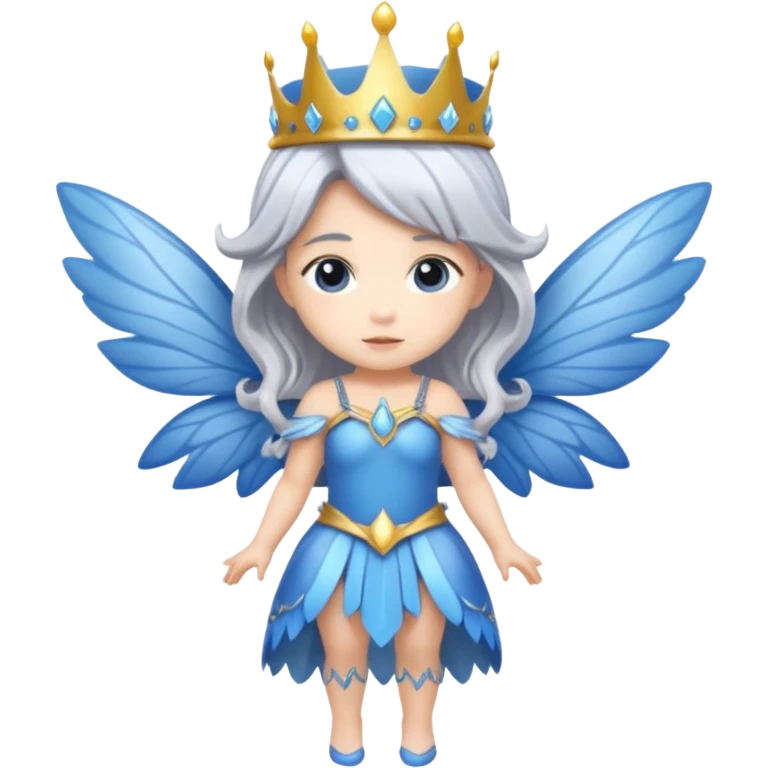  moon  fairy queen silver hair, blue wings, chibi full body emoji