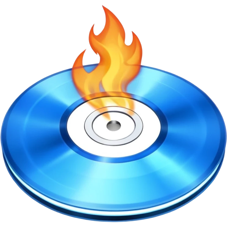 A minimalist CD disc with a subtle fire design, blue flames emoji