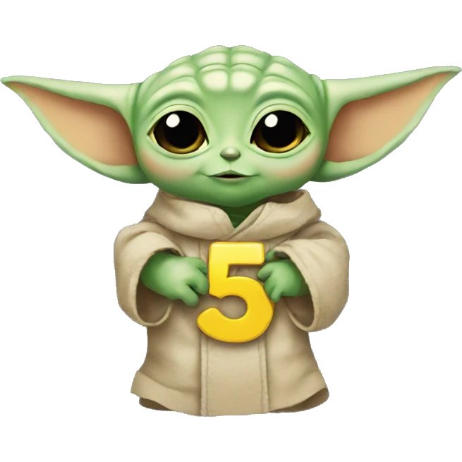 Baby Yoda holding a number 5 ribbon emoji