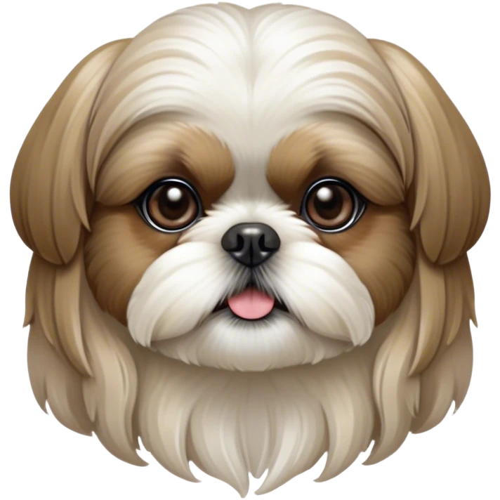 Cinematic Noble Shih Tzu Portrait Emoji, Poised and elegant, with a luxurious, flowing fur in refined muted tones, delicate features and wise, gentle eyes, simplified yet meticulously detailed, glowing with a soft, regal radiance, high shine, exuding quiet dignity and timeless charm, soft glowing outline, capturing the essence of a noble Shih Tzu that epitomizes refined poise! emoji