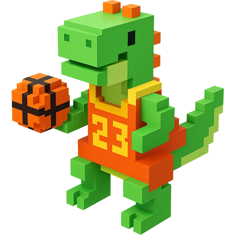 динозавр с баскетбольном мячом в майке с надписью "23", no background  emoji