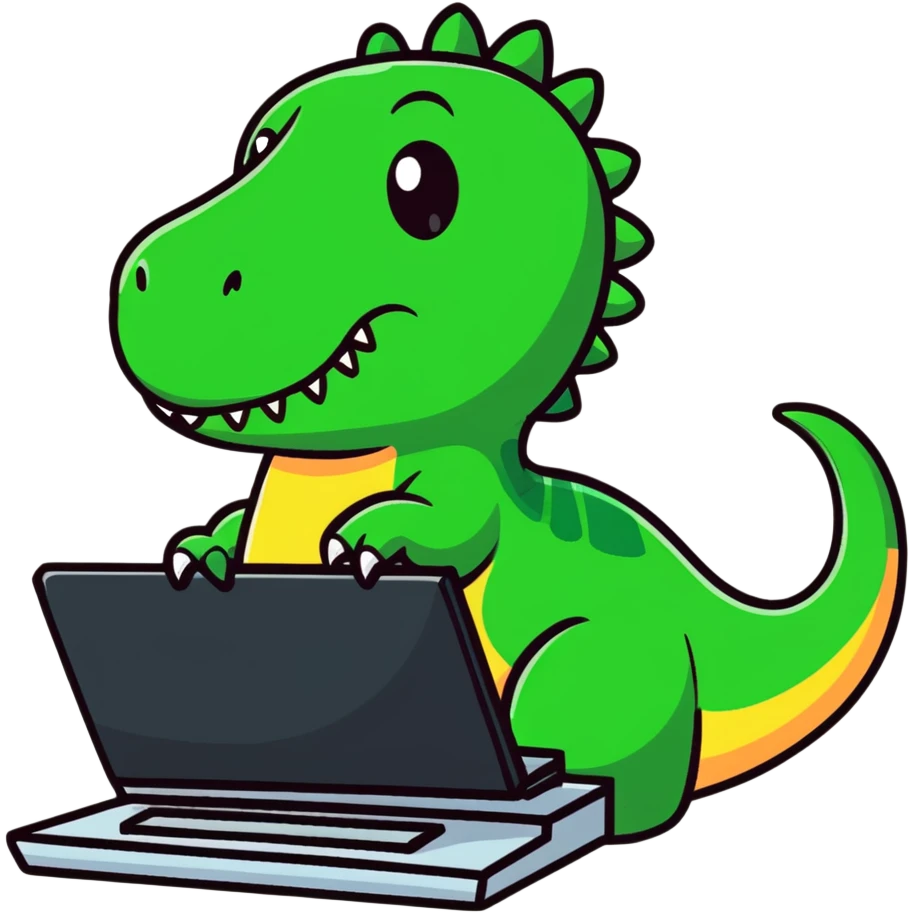 dinosaur using a computer emoji
