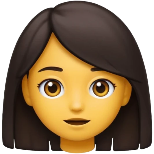 emoji estilo iOS de uma menina parda, cabelo cacheado curto preto dividido ao meio, olhos castanhos emoji