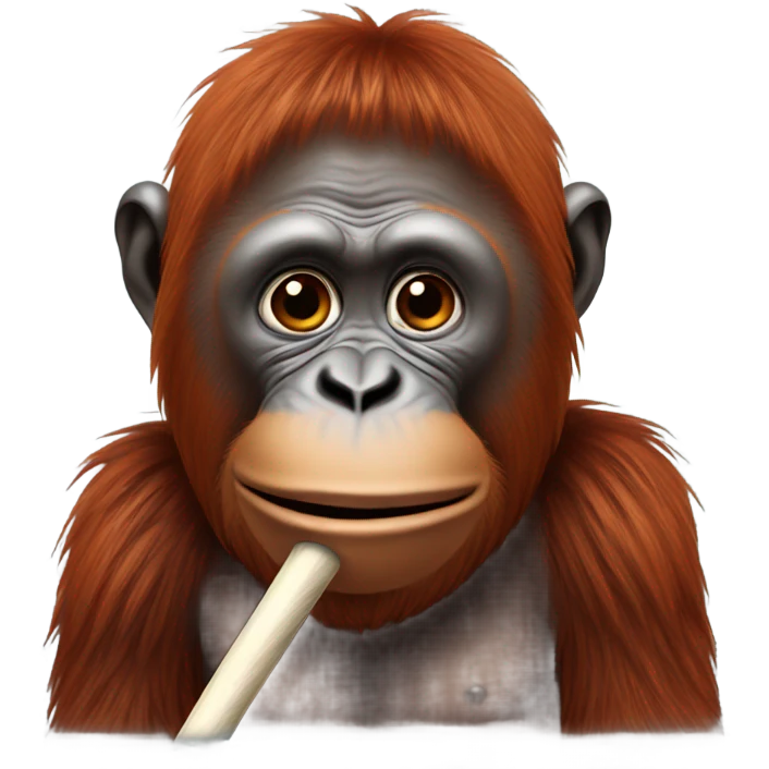 Orangutan with a white stick in mouth emoji