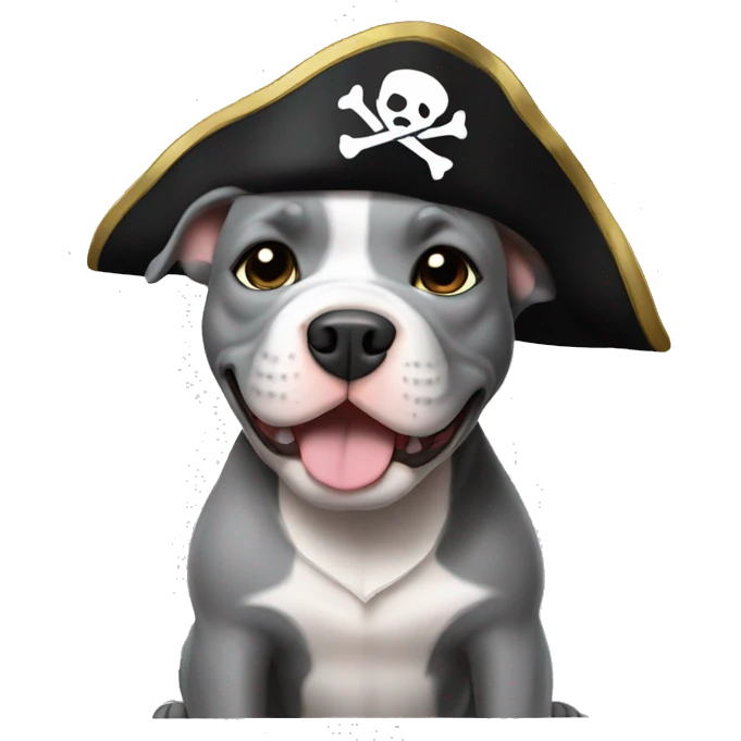 All grey pitbull puppy with a pirate hat on emoji