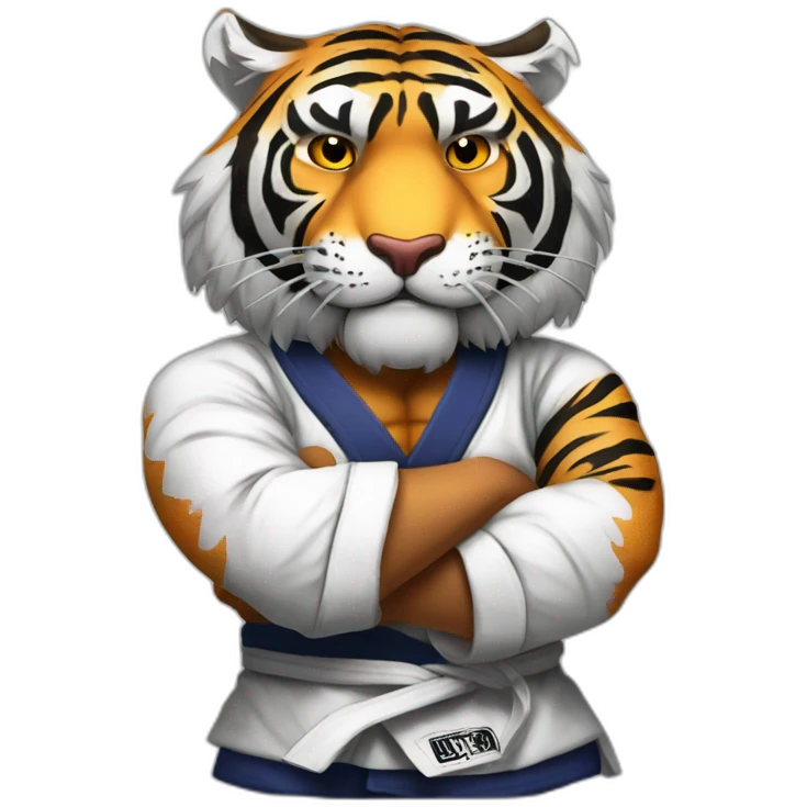 Tiger with evil face   jiu jitsu with his arms crossed emoji