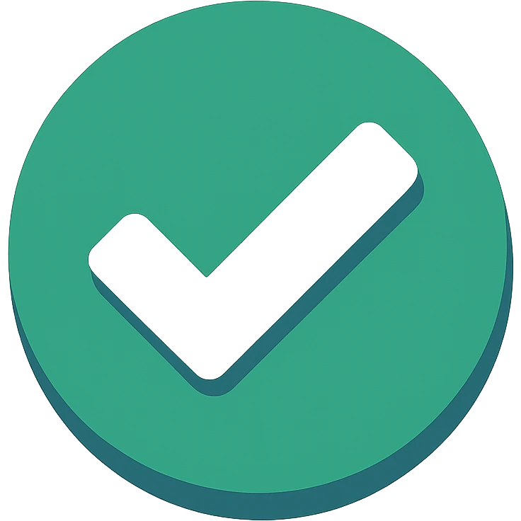WhatsApp verified icon, green circle with bold white checkmark, subtle shadow, app icon style emoji