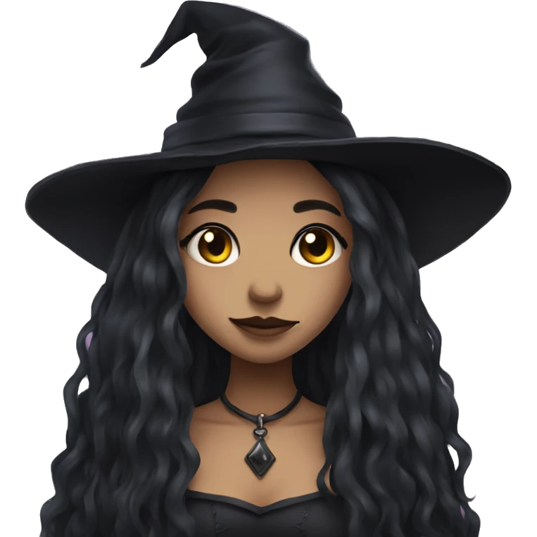 goth witch, long hair, cute, witch hat emoji