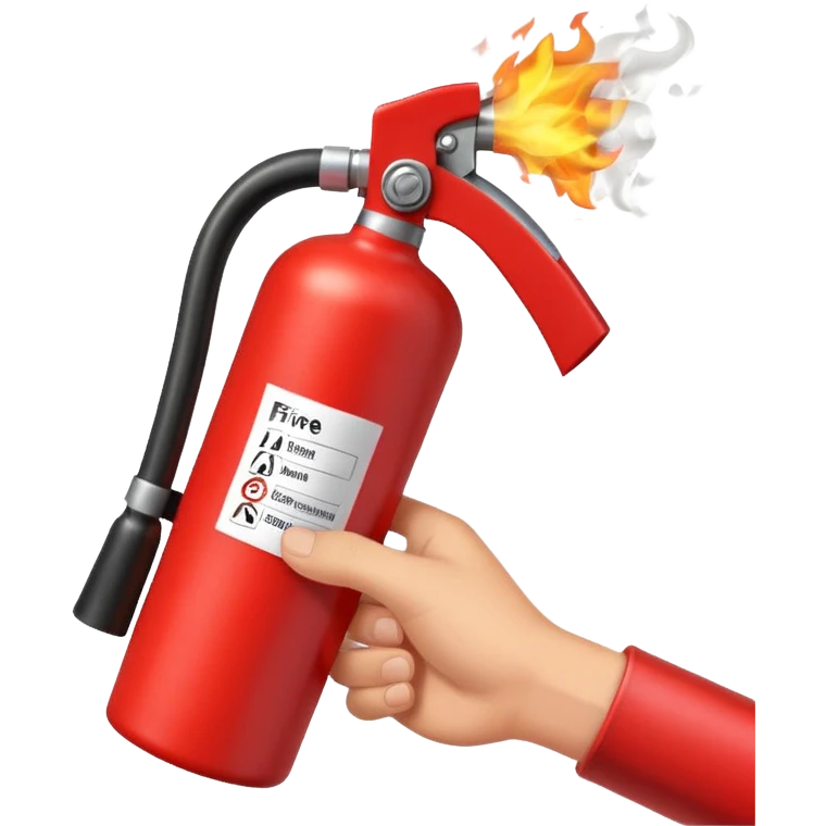 A hand holding Fire extinguisher and extinguishing the fire, no man emoji