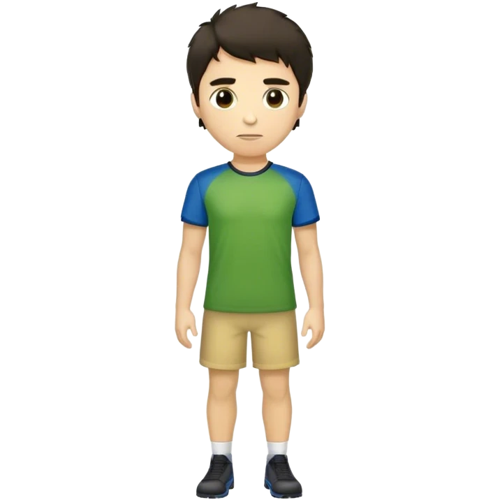 Full Body  white male basketball player with short shaggy dark hair and gold tee  wearing blue and green uniform emoji