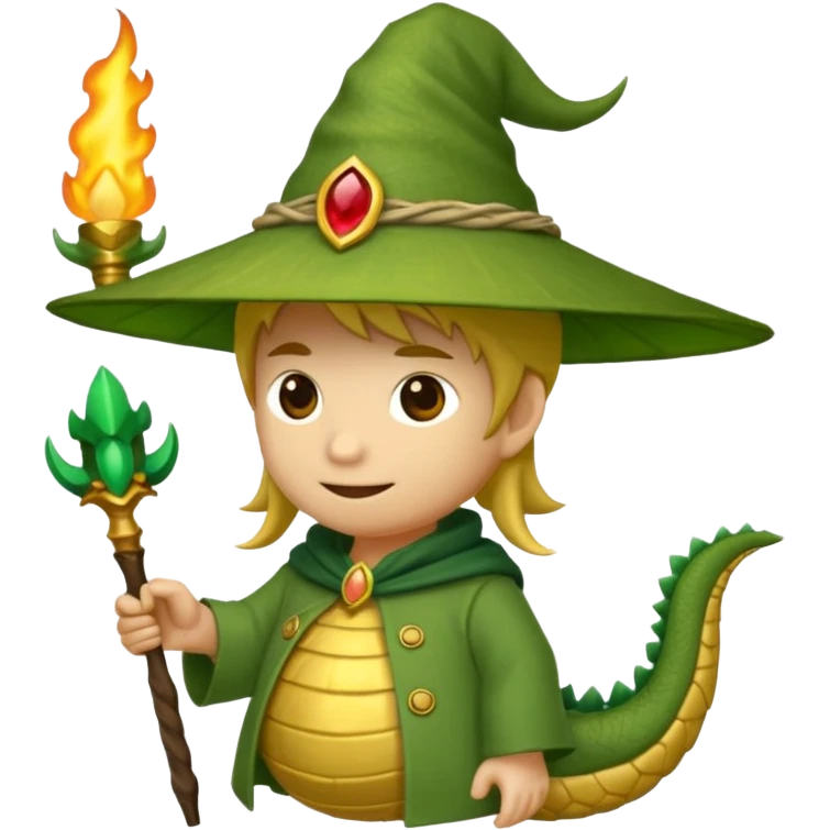 ein Drache mit einem Zauberstab in der Hand  und einem Hud  auf dem kopf und ein schnurbard  emoji
