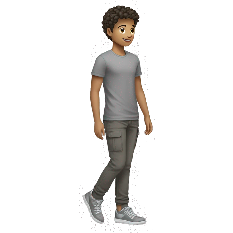 Teenager with gray sneakers, black cargo pants, gray T-shirt, brunette curtain hairstyle, light skin emoji