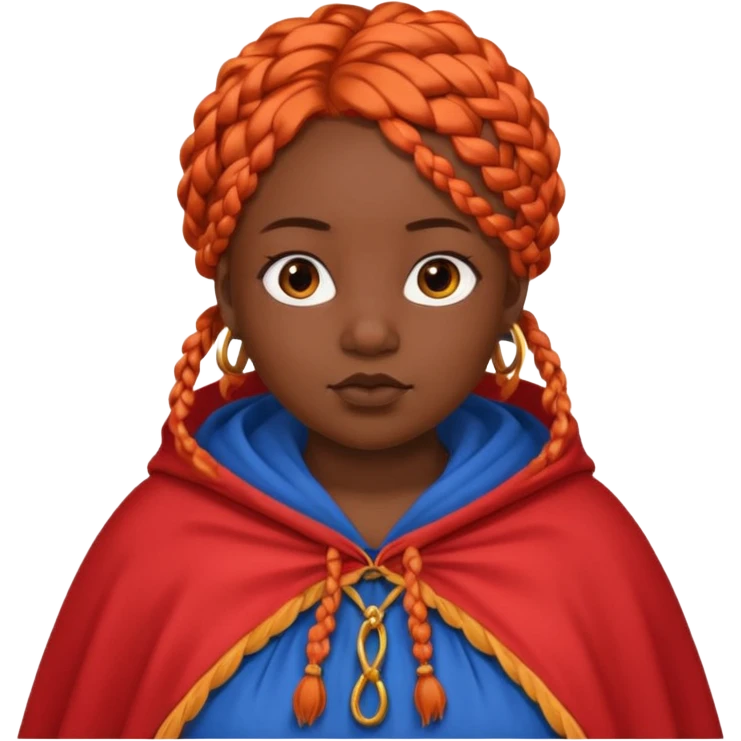 red orange braids hair girl, black skin, fat, wear blue cloak emoji