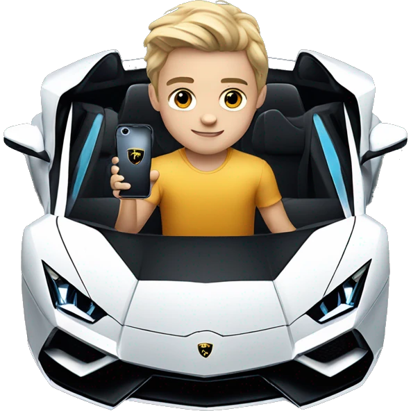 a boy with an iphone 16 pro inside a lamborghini emoji