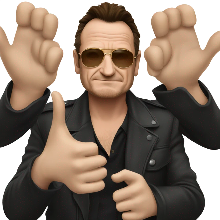 Bono doing v sign emoji