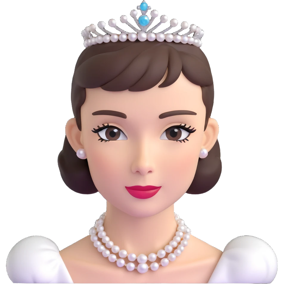 Audrey Hepburn iconic Breakfast at Tiffany's look with tiara and pearls emoji