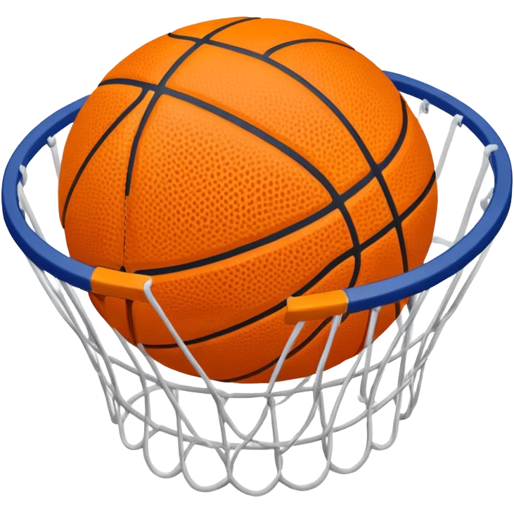 Orange basketball in the middle of a white net, top-down angle emoji