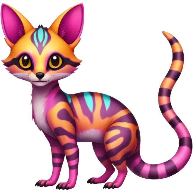  randomly colored colorful cute neon-colored brightly colored Fakémon-Fionbri-Vernid-Genet-creature with markings (full body) emoji