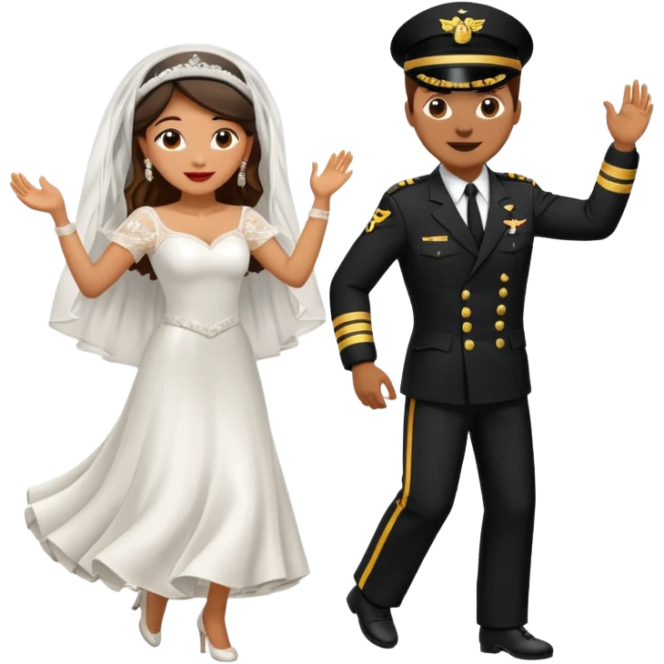 Salsa dancing couple bride and pilot emoji