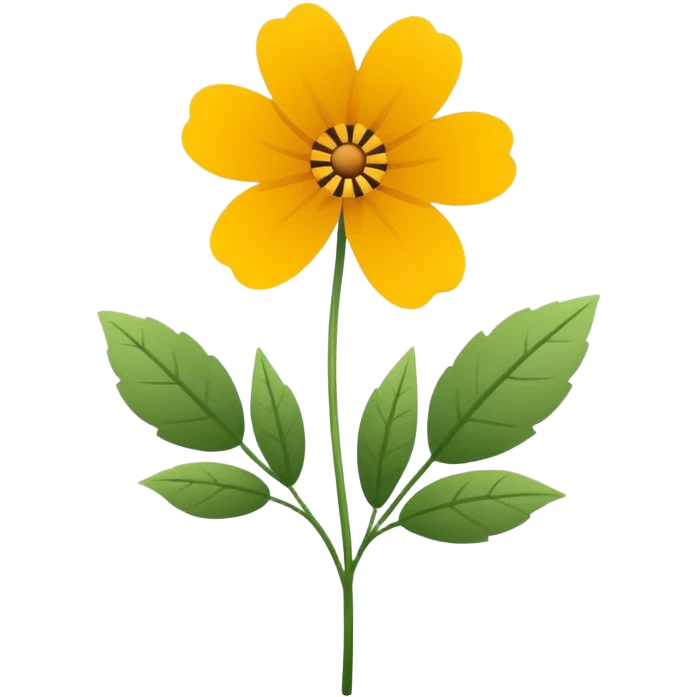 Minimalistic flat vector icon, iOS style, thin black contour on white background. Single flower with leaves, symbolizing floristry. Clean, elegant, no text, no shadows.
 emoji