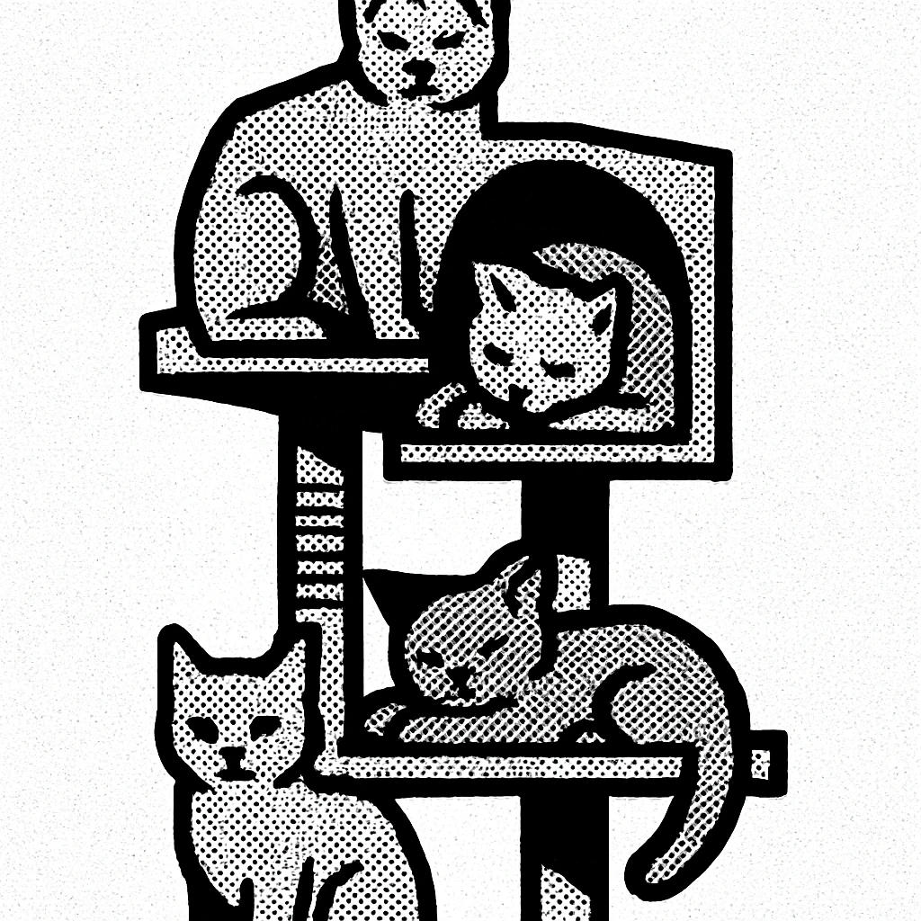 cats relaxing in a vertical playhouse emoji