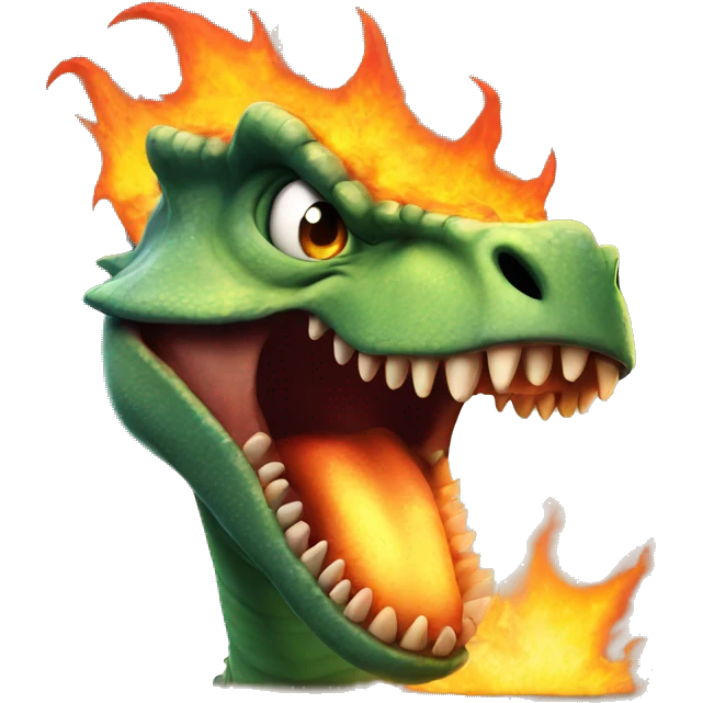 dinosaur is angry in the eyes of fire emoji