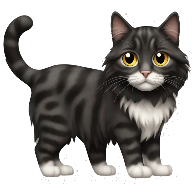 a long haired tabby full body and black cat emoji
