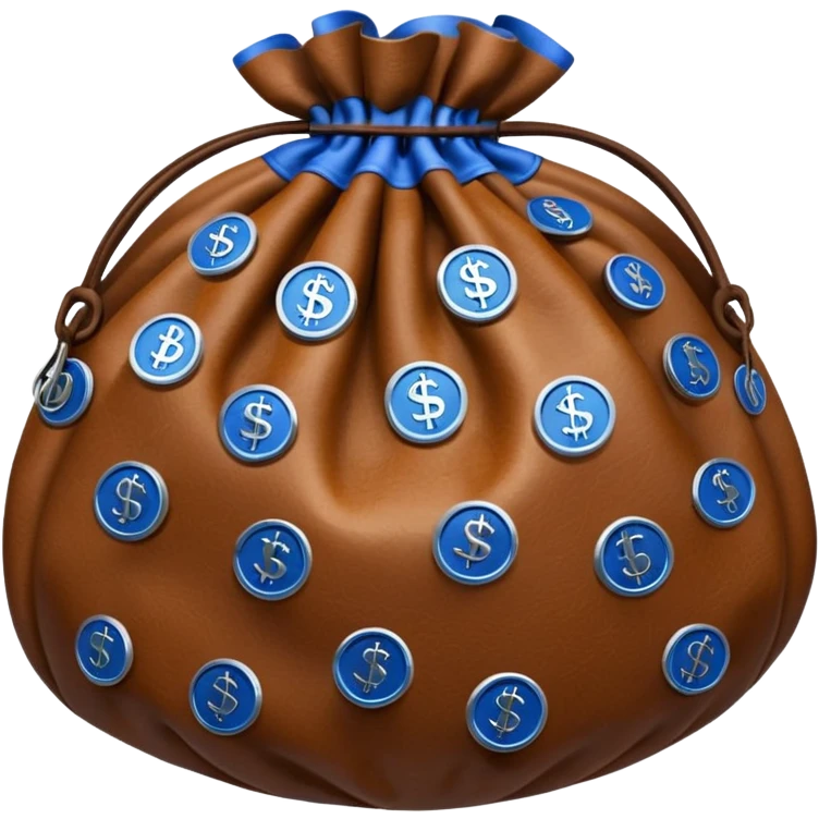 brown money bag of blue coins emoji