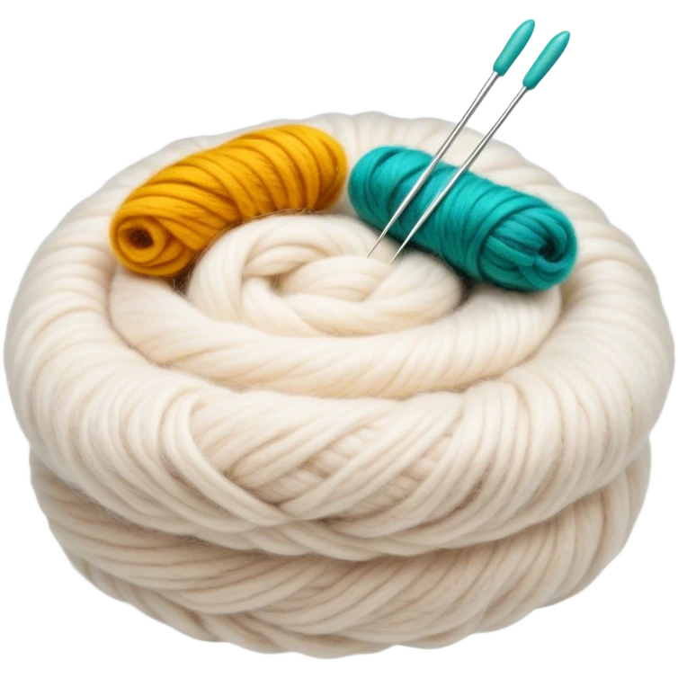 Felting icon, wool fibers being transformed into felt, felting needles, soft texture of felted wool, visible wool layers, minimalistic style, clean lines, transparent background. emoji