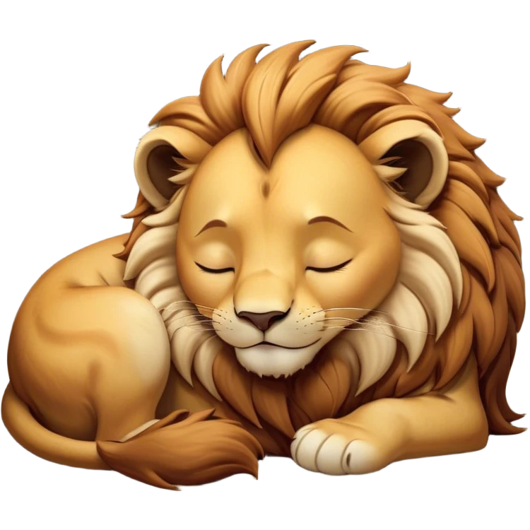 Meme-Worthy Cute Sleeping Lion Portrait Emoji, Head resting peacefully with a contented smile, showcasing a robust build and a luxuriously soft tawny Fur with a flowing mane, eyes shut in a serene, restful nap, Simplified yet hilariously adorable features, highly detailed, glowing with a soft, drowsy light, high shine, relaxed and utterly lovable, stylized with an air of playful laziness, bright and heartwarming, soft glowing outline, capturing the essence of a comically sleepy lion, so meme-worthy it feels like it could instantly become the next viral sensation of adorable slumber! emoji