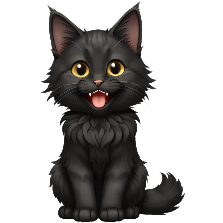 cinematic-yawning black-maine-coon-kitten-portrait-emoji,-head-tilted-playfully-and-inquisitively,-sleek--black-fur,-simplified-yet-adorable-features,-highly-detailed,-glowing-with-a-warm,-friendly-glow  emoji
