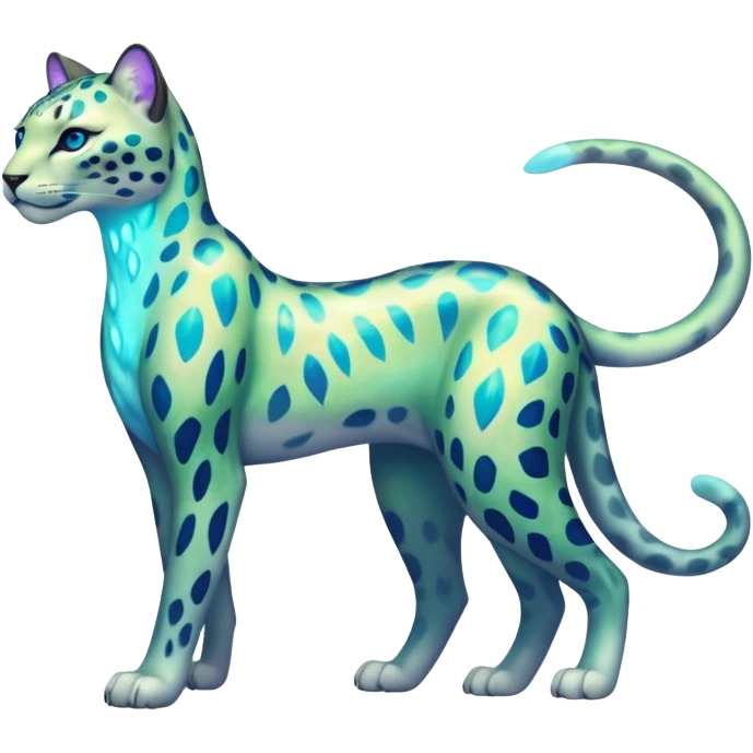 Colorful Iridescent Shiny Pastel Nebulae Glowing Neon Bioluminescent Bright Icy Elemental Pawny Majestic Elegant Thin Long Mature Realistic Liepard-Amaura-Litten-Sprigatito-Pokémon-fusion-creature (full body) emoji