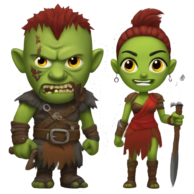 Berserker orc with red beard & red mohican woman emoji