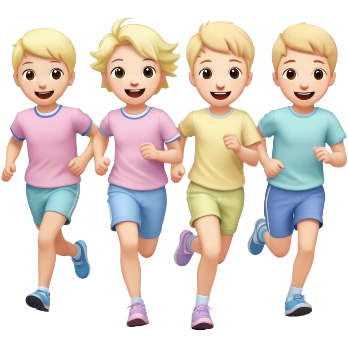british children in pastel clothes run and laugh emoji