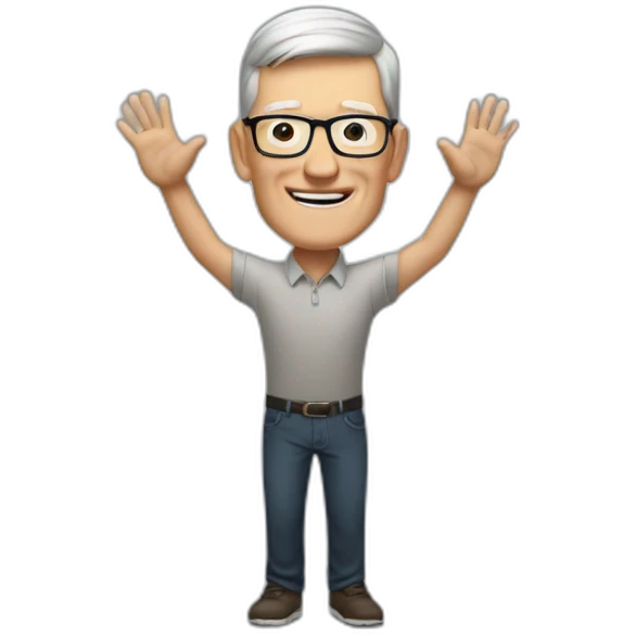 Tim Cook happy with hands up emoji