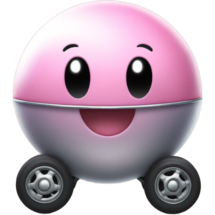 Metal cute black eyes Kirby ball driving on 4 car wheels emoji